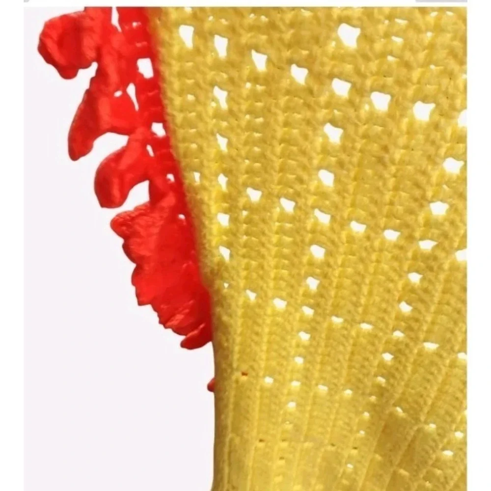 Neon Yellow And Orange Handmade Crochet Afghan Blanket With Ruffle Trim 90